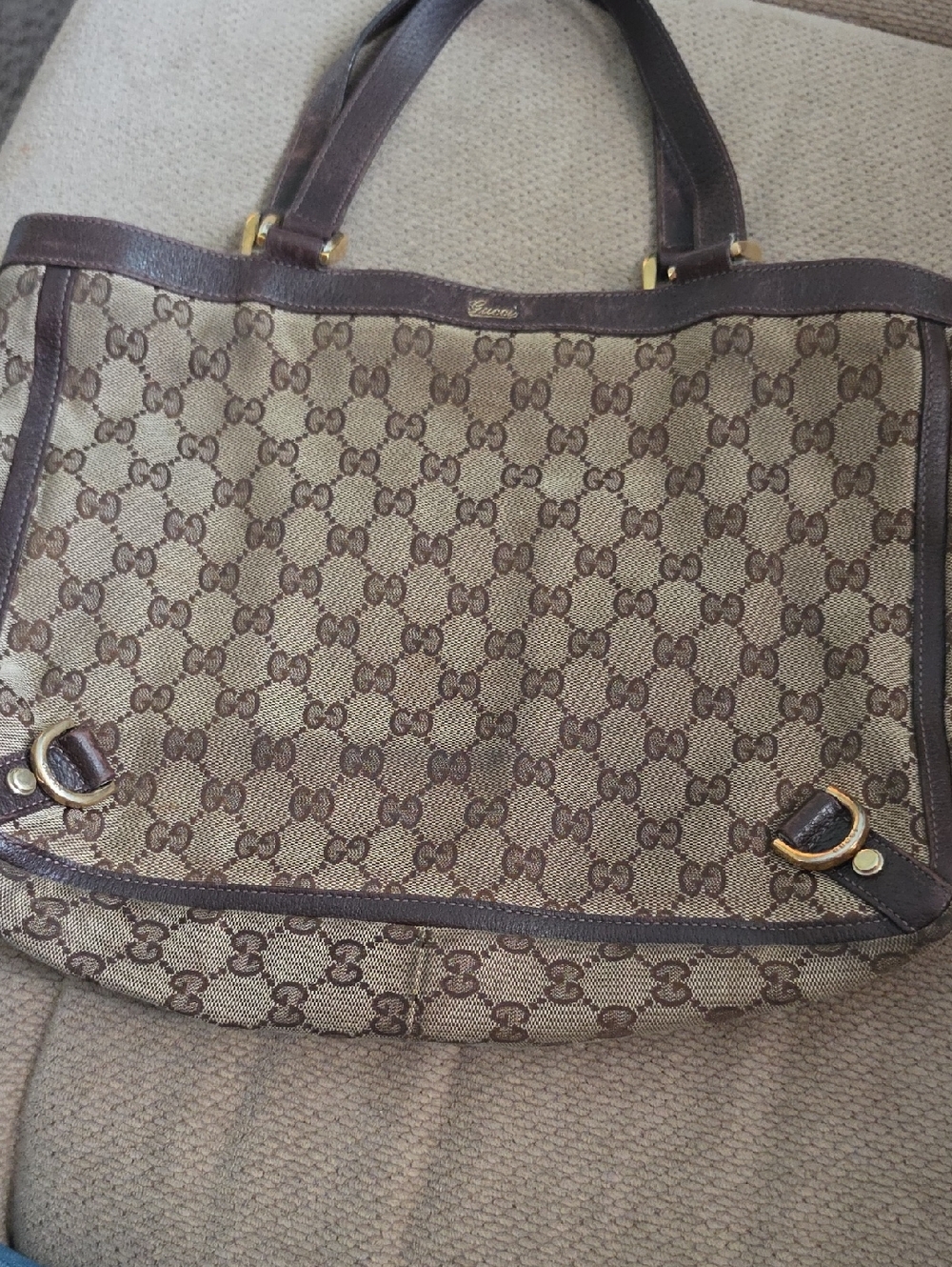 Gucci Brown GG Monogram Canvas Tote with Dark Brown Trim